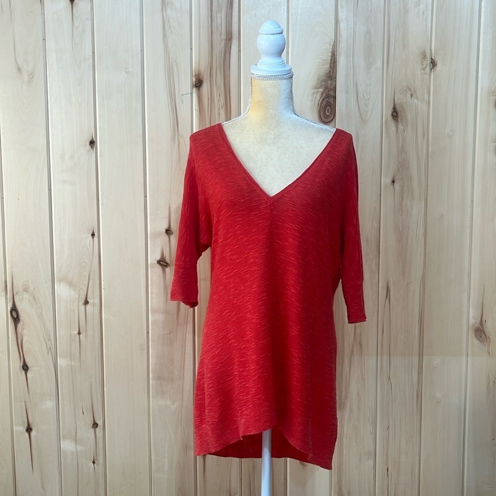 Eileen Fisher‎ Orange Linen Cotton Blend V-Neck Oversized Tunic Size XS